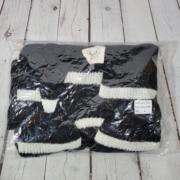 Fantastic Fawn Black & Ivory Stripe Open Front Duster Knit‎ Cardigan M NIB - Picture 6 of 6